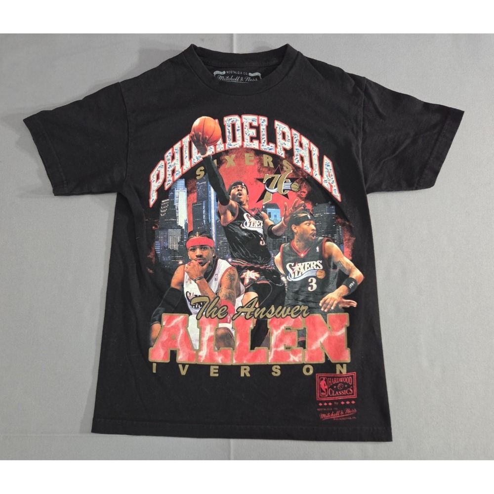 Mitchell & Ness Shirt Mens Small Black Allen Iverson Philadelphia 76ers NBA Y2K